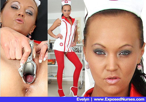 Frail Female in Practical nurse Uniform, Red Nylons and High High-heels